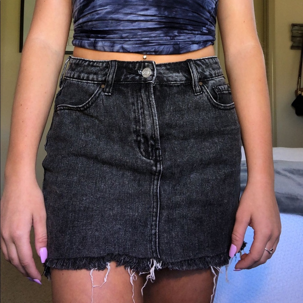 Black Distressed Jean Skirt